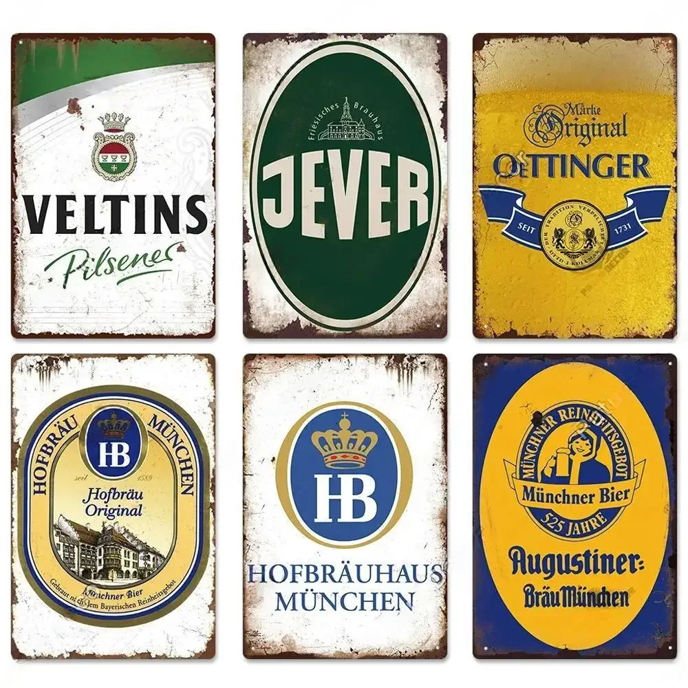 Vintage metal sign decor，Germany Beer Brand Plaque Metal Vintage Tin Sign for Bar Pub Man Cave Kitchen Club Bar Wall Home Decor