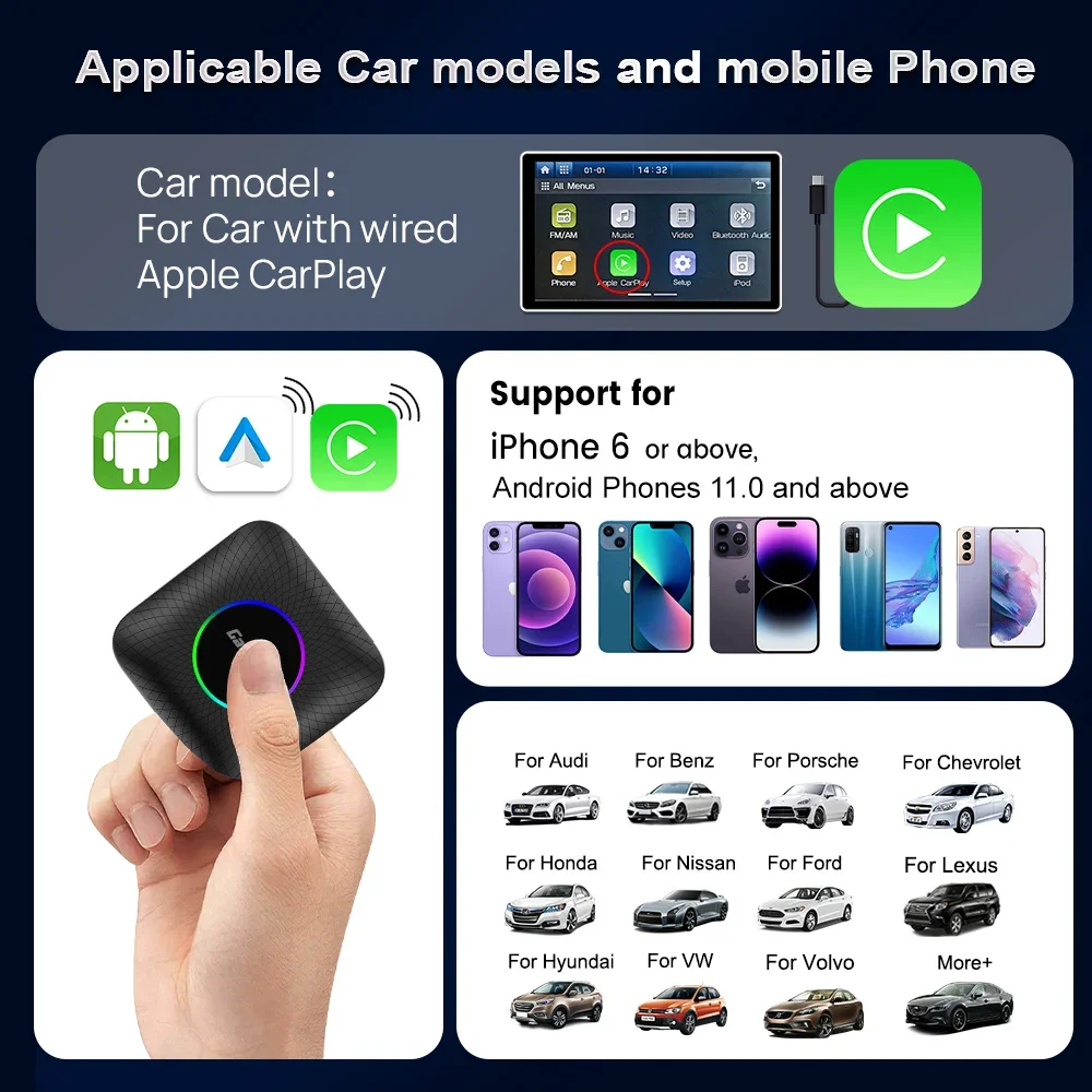 Carlinkit-Lecteur multimédia intelligent pour voiture, 4 Go + 64 Go, WiFi, mise à niveau automatique, récepteur Carplay, Android, AI Box Play