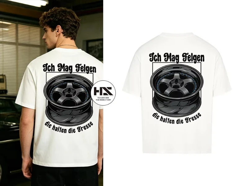 Retro Tuning Auto Alloy Wheel German Text Back Print White T-shirt Men JDM Loose Oversized Short Sleeve Streetwear Tees Unisex