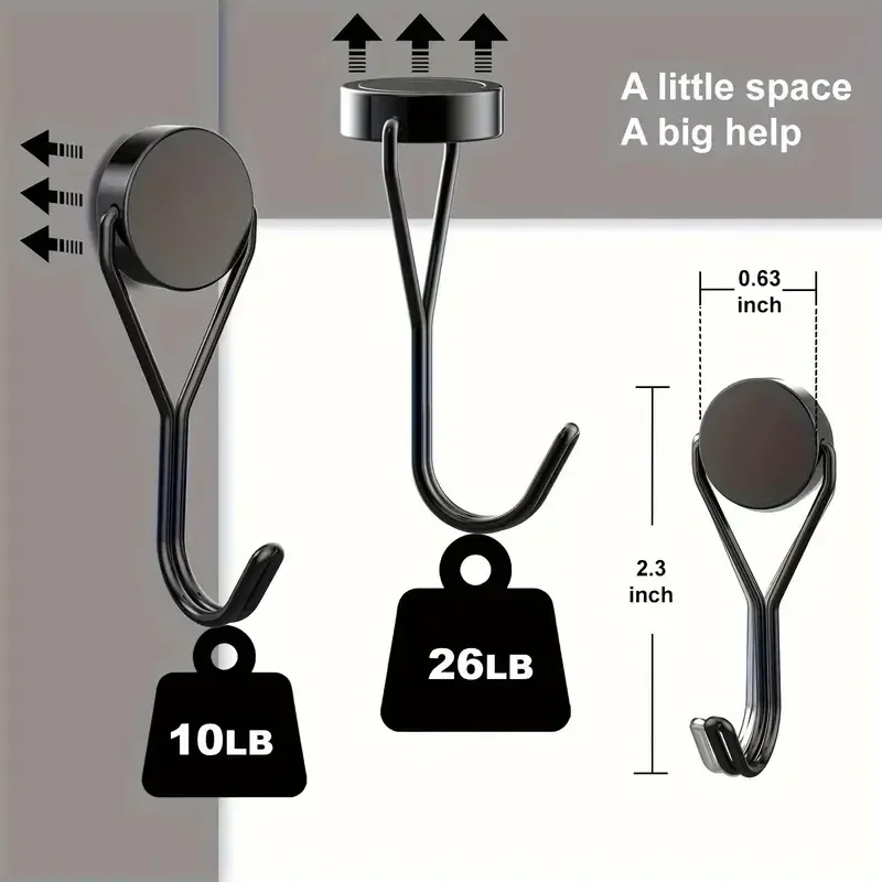 4Pcs Versatile Heavy-Duty Magnetic Hooks - 26Lbs Swivel Neodymium Magnets - Multipurpose Hanging Solutions for Home