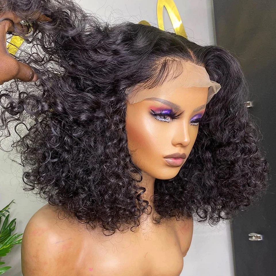 

13X4 Lace Frontal Short Curly Bob Brazilian Human Hair Lace Front Wigs 4x4 Closure Deep Wave Wig For Black Women 180 Density