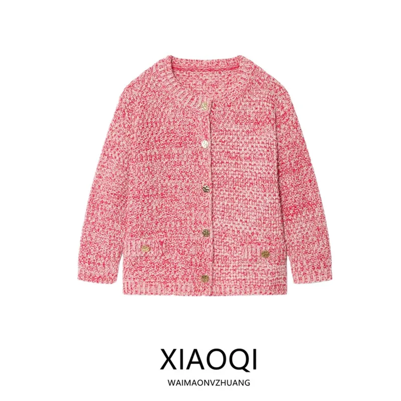 

Autumn 2025 Women's Long Sve Knitted Loose Commuter Outerwear Versatile Sle round Ne Button Closure Warmth Single Piece