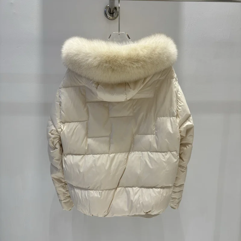 Piumino corto invernale da donna europeo nuovo piumino corto in pelliccia di visone patchwork con cappuccio allentato