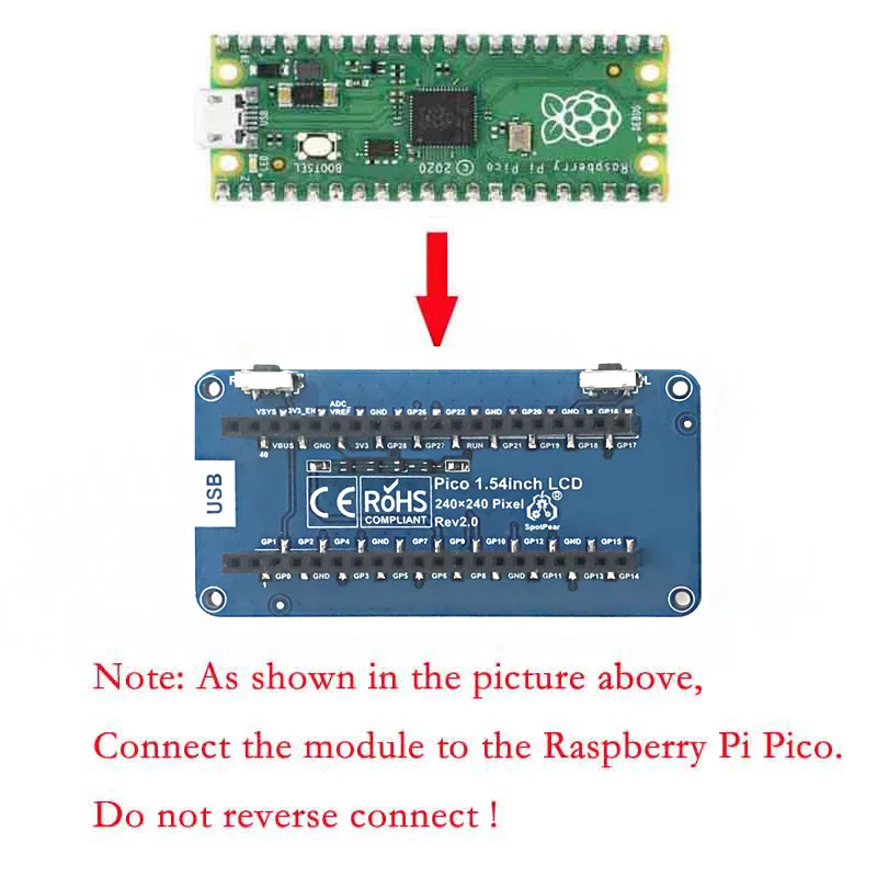 Raspberry Pi Pico-Écran LCD, 1.54 pouces, 240x240, IPS, 1.54 pouces, disposition de la manette de jeu prédire