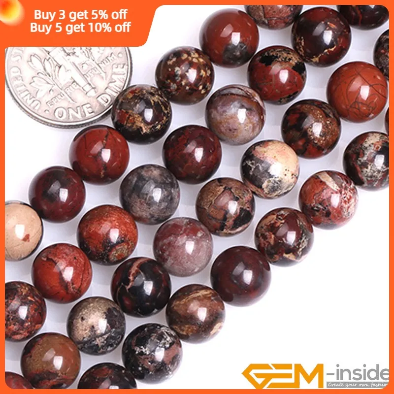 AA Grade Natural Dark Red Poppy Jaspers Round Loose Beads for Jewelry Making Strand 15\