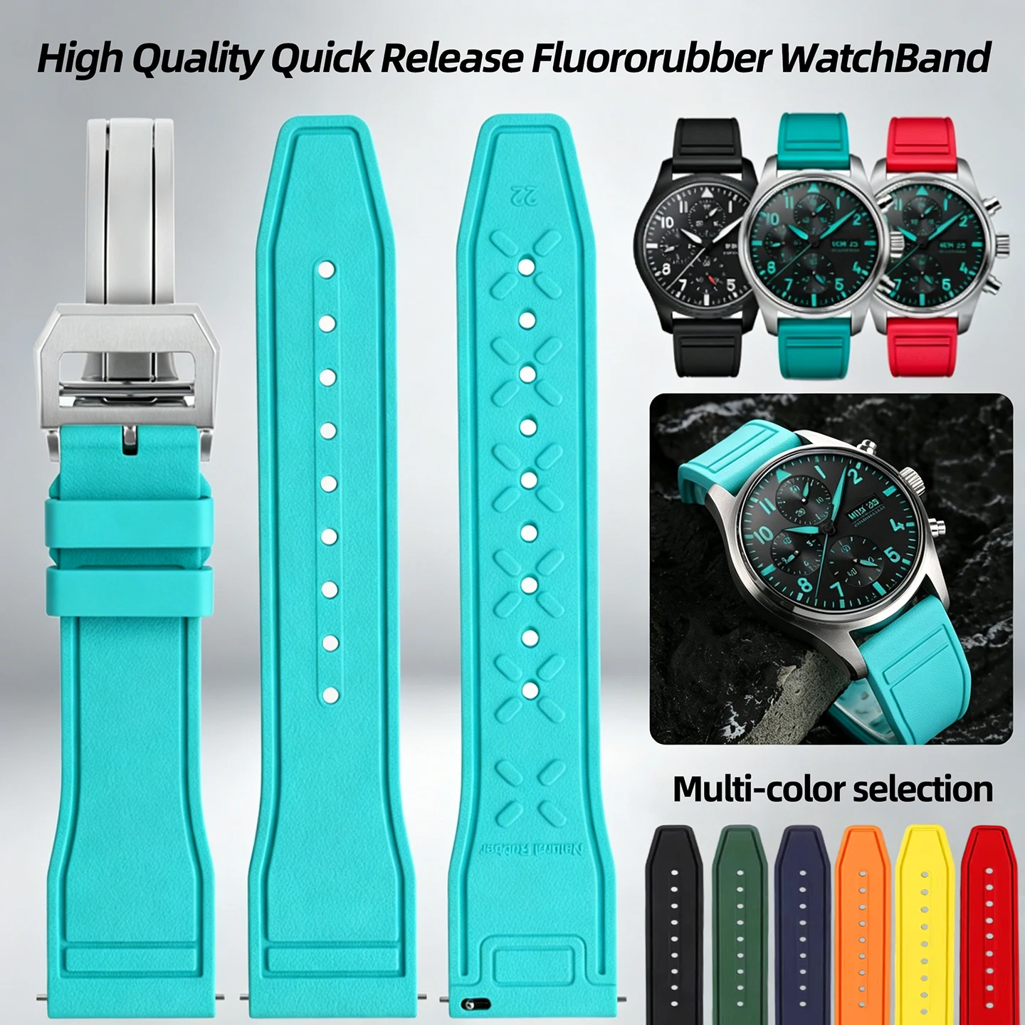

High Quality Quick Release Fluororubber WatchBand 20/21/22mm For IWC Pilot Mark 18 PORTUGIESER PORTOFINO series Folding buckle