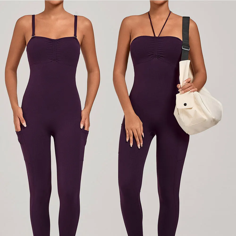 Summer Sexy Back One-piece Suit Women Sports Jumpsuit Yoga Rompers Backless Sportswear Butt-Lifting Sleeveles Workout Bodysuits