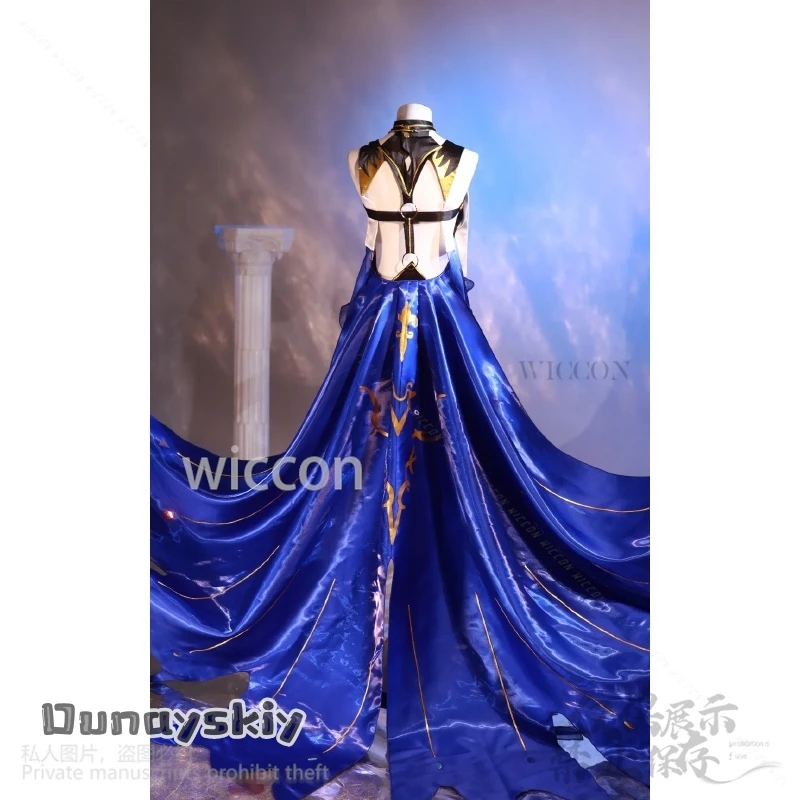 Wuthering موجات تأثيري Fleurdelys كبير Cartethyia جودة عالية الحرير الأزرق أنيقة زائدة فستان طويل الباروكات أنيمي لعبة مخصصة