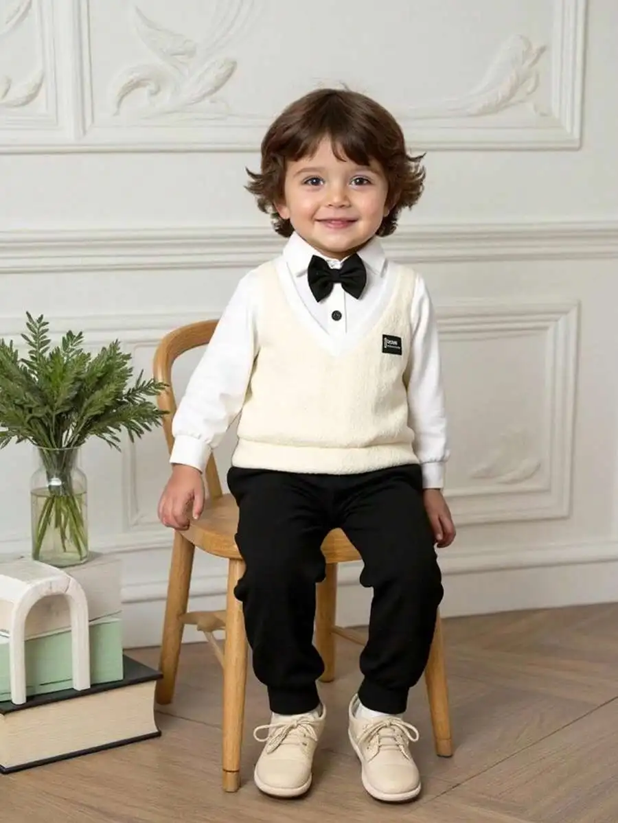 

Комплект из 3 предметов для мальчика: рубашка с длинным рукавом, вязаный жилет и брюки