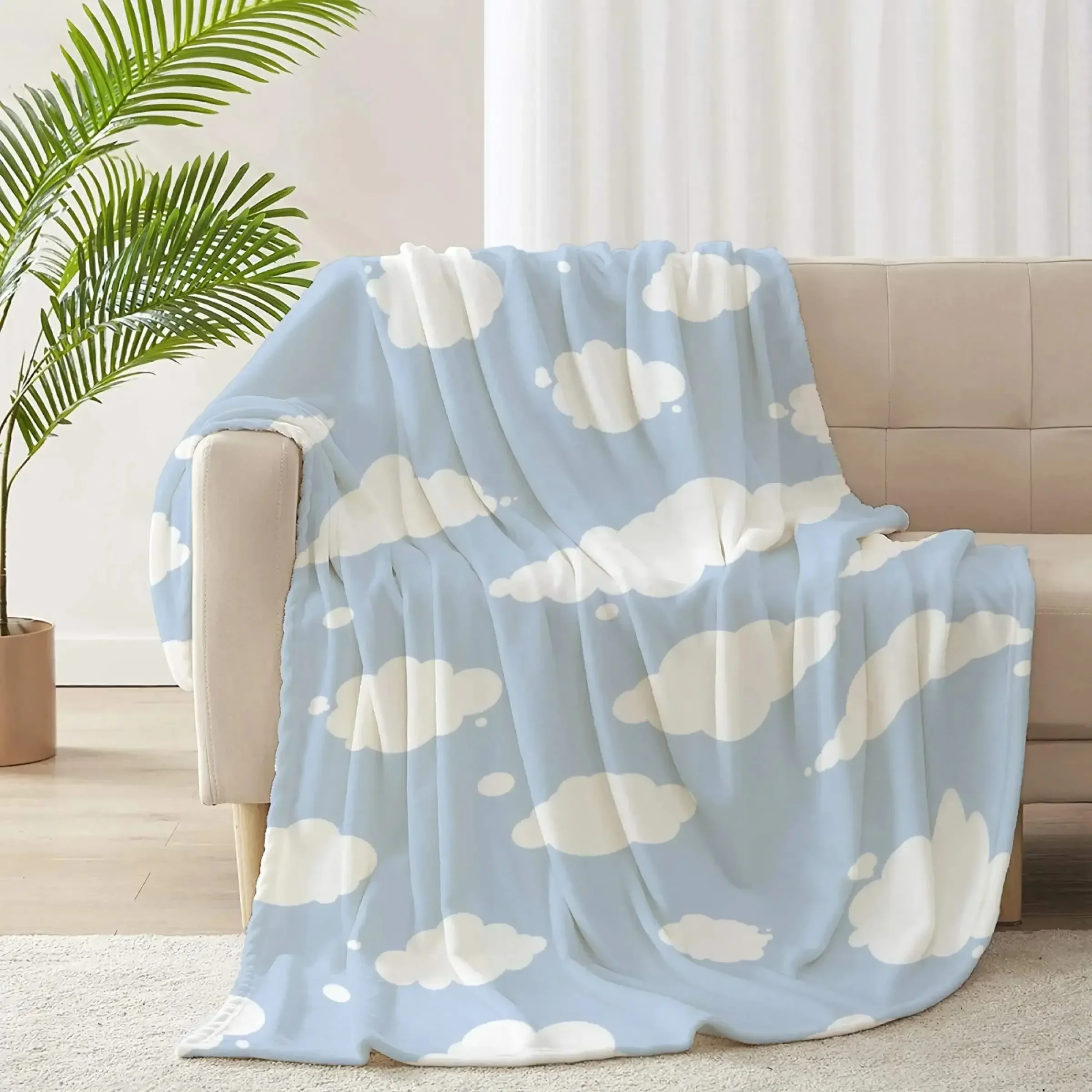 Blue Sky White Cloud Blanket Cartoon Soft Cozy Warm Flannel Throw Blanket for Sofa Chairs Bed Good Gift for Girl and Boy or Pet