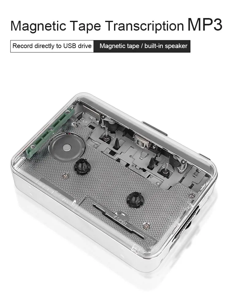 Przezroczysty odtwarzacz kaset USB i konwerter taśm na MP3, odtwarzacz muzyczny z kaset USB z głośnikiem do dysków USB. — zdjęcie produktu 7
