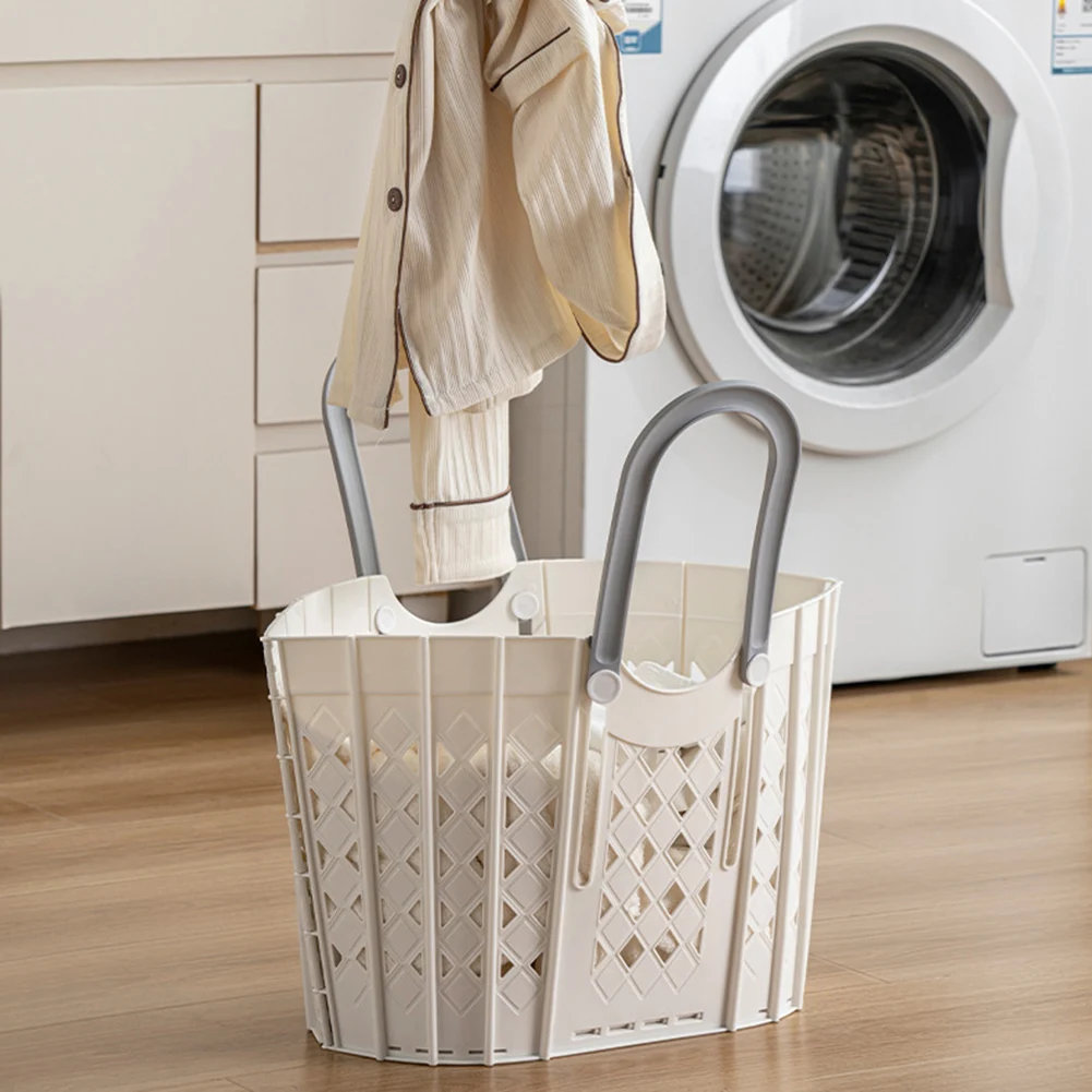 Collapsible Plastic Clothes Basket Portable Clothes Storage Basket For Home Use Pantry