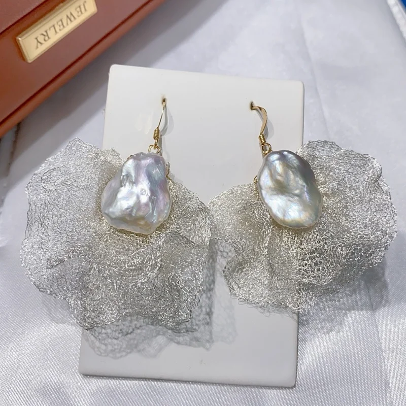 

SGARIT Italian Lace Craft Fabric Natural Baroque Pearl Bead Center Ear Accessories 14k Filled Gold DIY Wedding Earrings