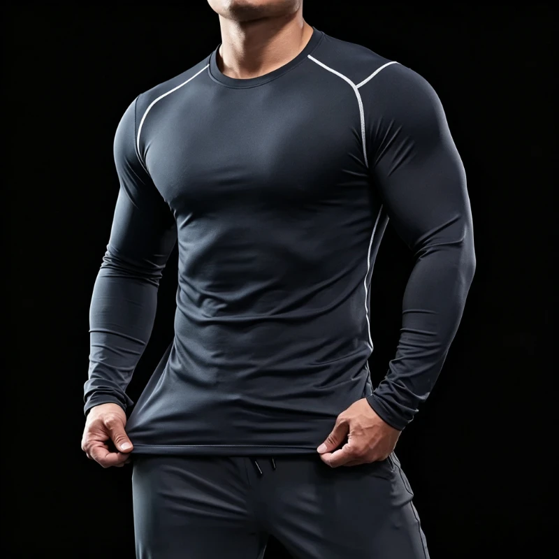 Compression Long Sleeve O Neck T Shirts Men Gym Running Training Fitness Bodybuilding Sport Top Quality Elastic Tight Tops Tees