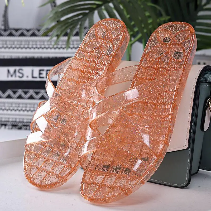 

Crystal Flat Bottom Slippers Women's Home Indoor Slippers Anti-Slip Bath Room Transparent Design Comfortable Casual Style