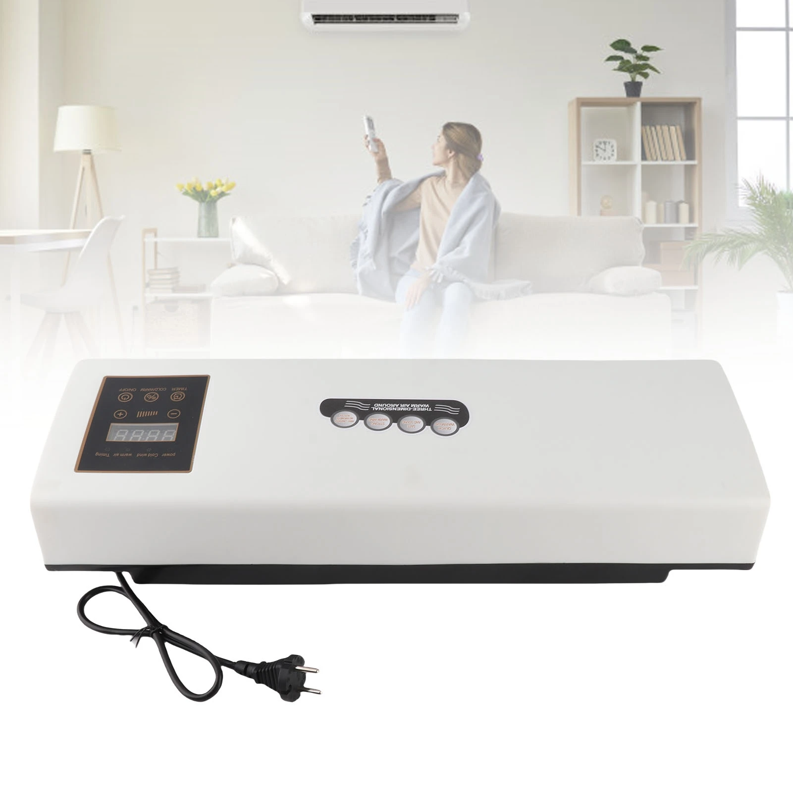 Calentador de aire acondicionado montado en la pared, máquina de refrigeración de calefacción eléctrica, elemento calefactor PTC, temporizador de Control remoto, 1800W