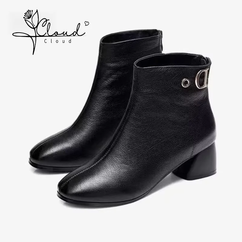 

Heeled Short 2024 Autumn Winter New Collection With Velvet Coarse Heel Casual Martiner Square Head Soft Leather Fashion Boots