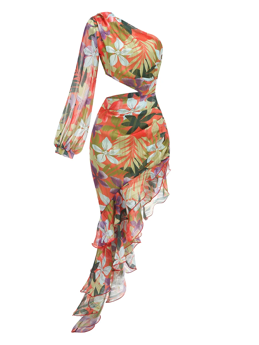 ZNS Retro bedrukte avondjurken herfst lange mouwloze galajurken luxe elegante damesjurk 2025, zomervakantie-outfits