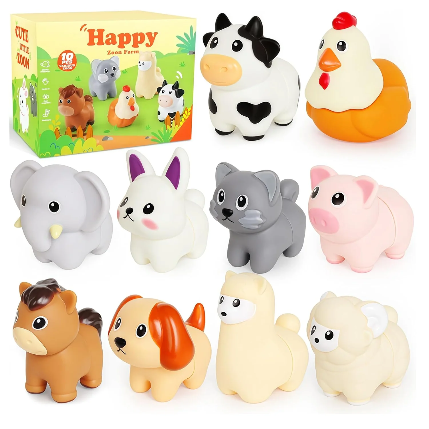 Jouets éducatifs assortis pour animaux de ferme, 10 pièces, comptage des couleurs, tri, reconnaissance des animaux, motricité Fine, Coordination œil-main