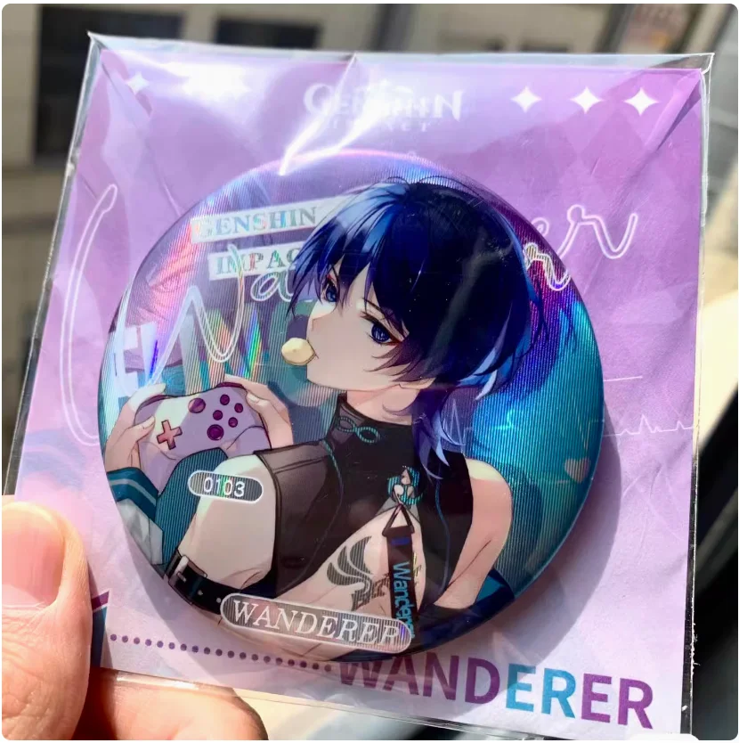 2024 Anime Genshin Impact Balladeer Wanderer Baji Badge 58mm Gorgeous Ins Double Flash Tinplate Brooch Button Goods Collect Gift