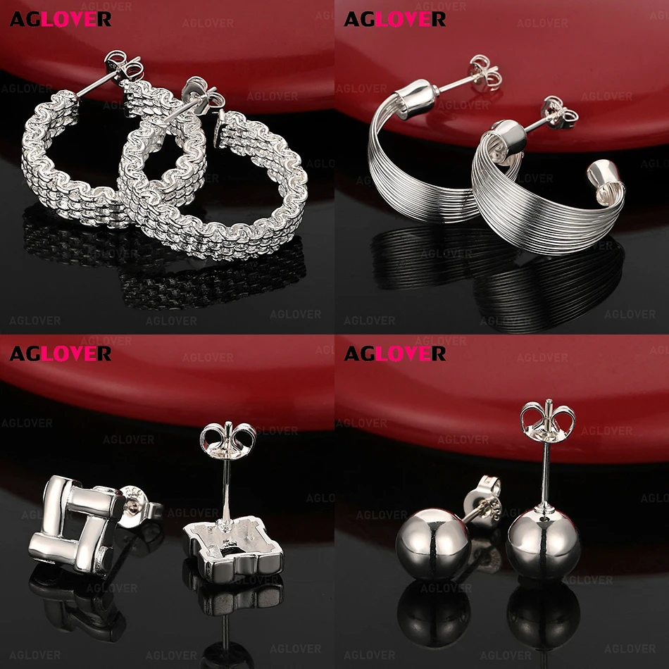 

AGLOVER 925 Sterling Silver Wire Stud Earrings Women Fashion Versatile Engagement Wedding Jewelry