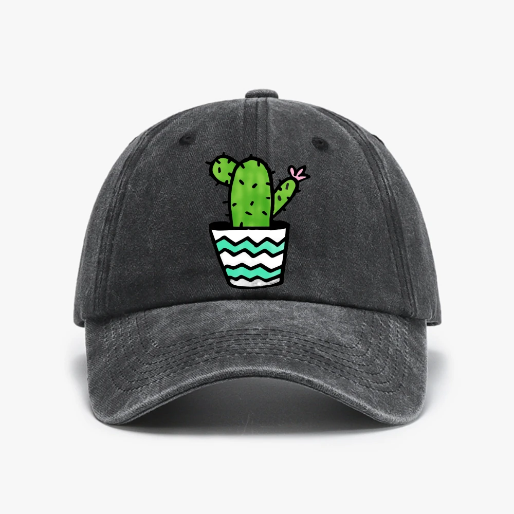 

Cartoon elements CACTUS print Baseball cap Vintage Washed Soft top denim hat Fashion summer Men women snapback hats