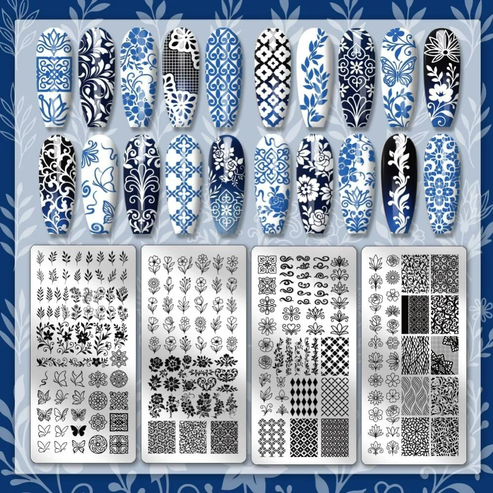 4pcs Flower Nail Stamping Plates Set