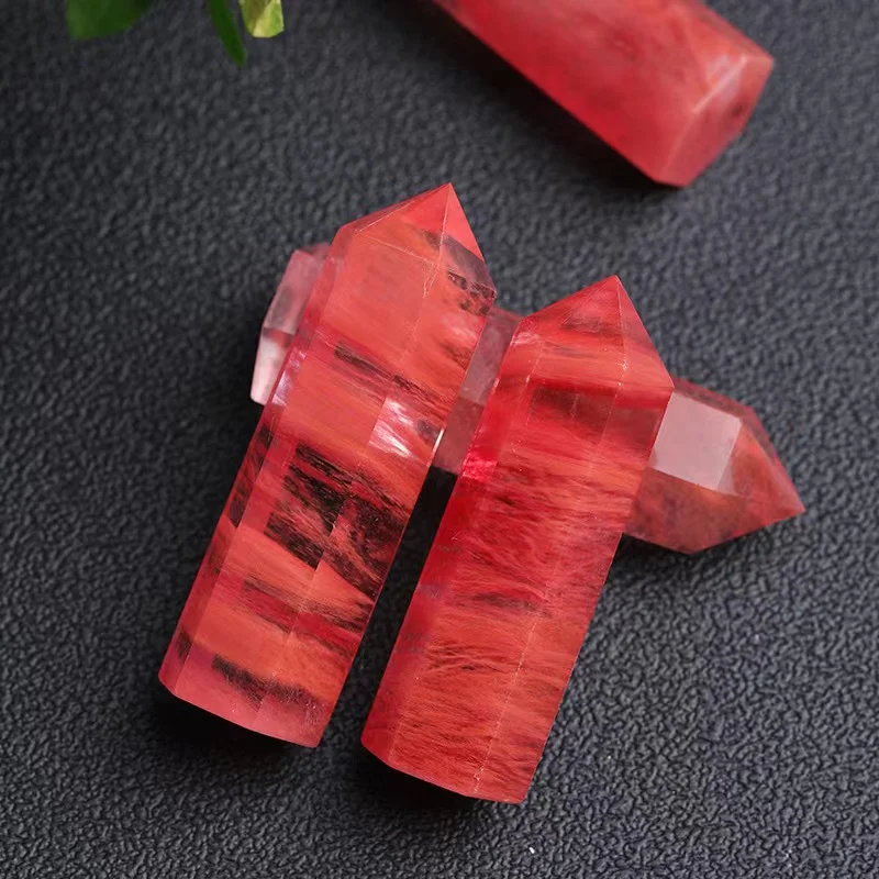 40-60mmQuartz Point Red Smelting Melting stone Crystal Wand Gems Tower Reiki Healing Energy Home Decor