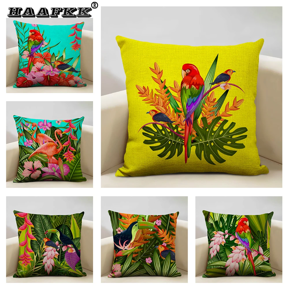 African Parrot Flamingo Plant Cushion Set Home Art Decoration Sofa Pillow Cafe Waist pillow Pillow Printed Multicolor Patterns