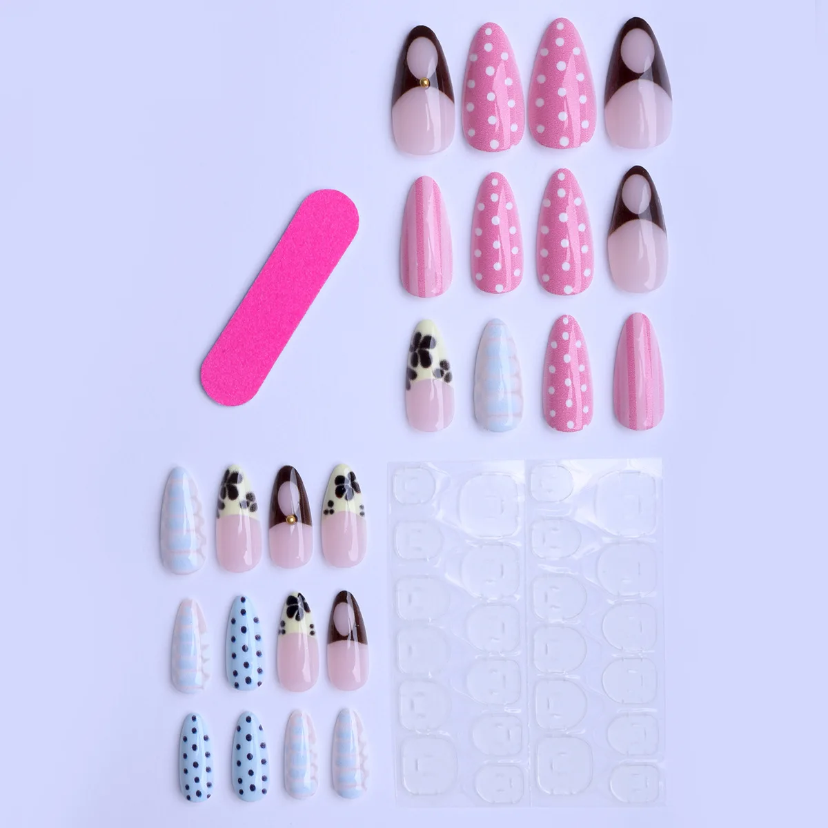 24 قطعة اللوز الأظافر كاذبة الأحمر البولكا نقطة الأزرق الحيوان التمساح نمط اضغط على الأظافر مزيج مباراة تصميم الحلو كول نمط مانيكير #4