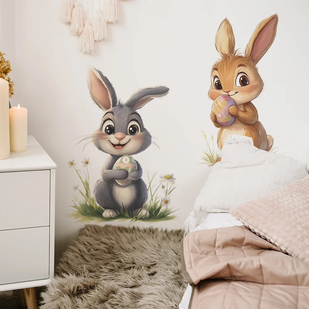 1pc, Easter Bunny Vinyl Sticker, 15.7x23.6inch, Removable Waterproof PVC Decal, Glam Style Animal Print, Glossy Finish, Self-Adh