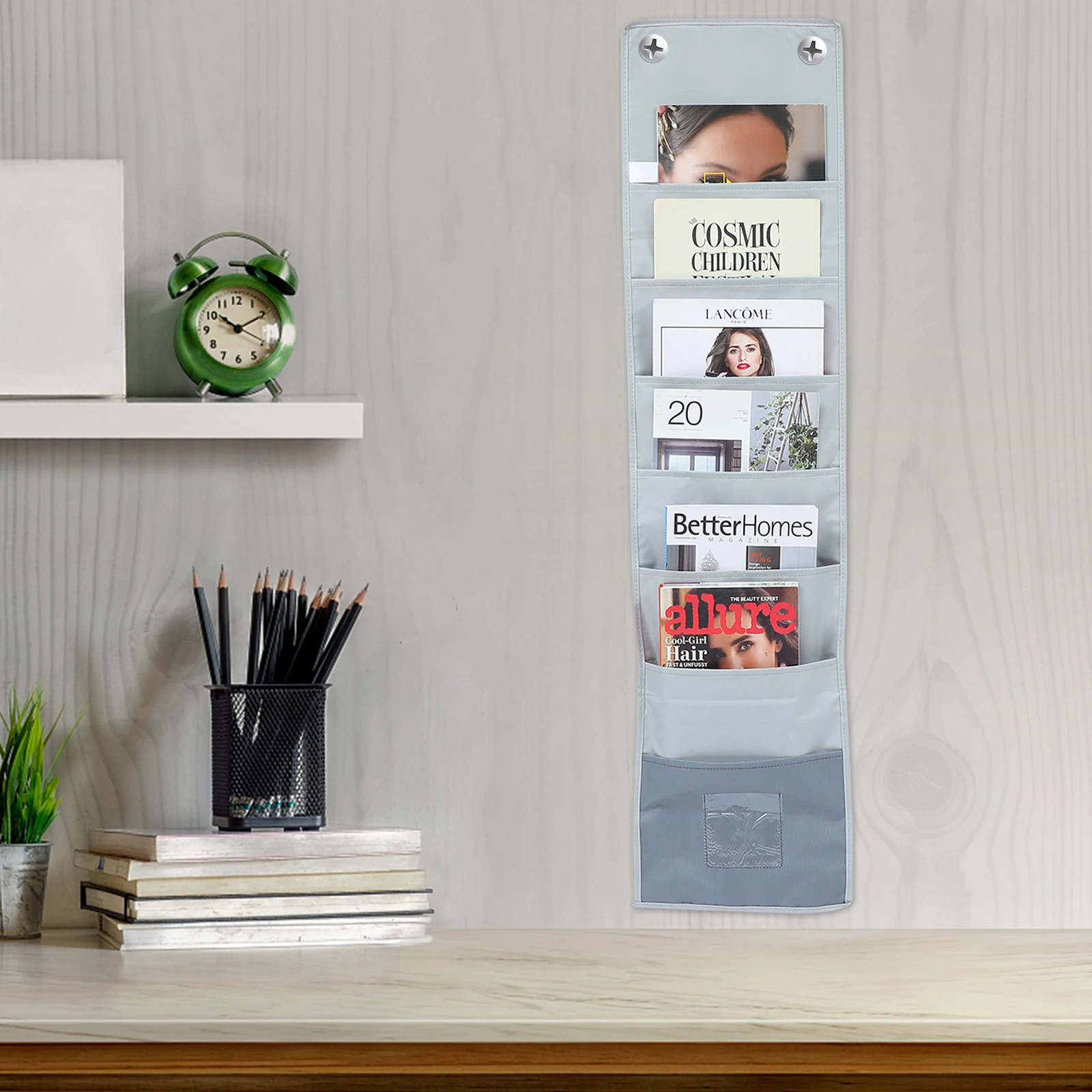 

Oxford Cloth Book Storage Bag Multi grid Hanging Pockets for Books Magazines Wall mounted Office Household Easy Practical