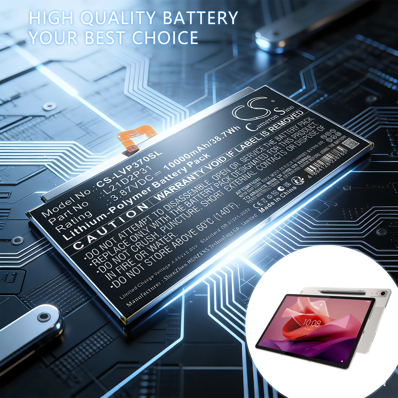 

Cameron Sino 3.87V 10000mAh Tablet Battery L21C2P31 L21D2P31 L21D2P31 L21L2P31 for Lenovo Tab P12 P12 2023 TB-370FU ZACH0165US