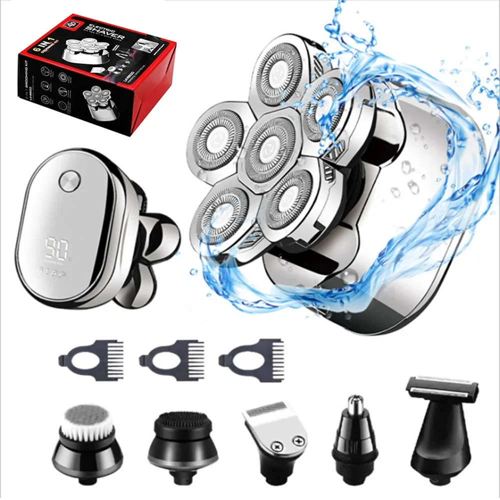 

RESUXI мужская электробритва 6 в 1, перезаряжаемая многофункциональная бритва, триммер для волос в носу, цифровой дисплей, бритва для влажной и сухой бороды