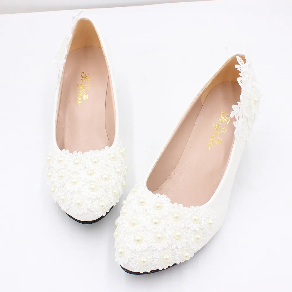 Lace flower white large size bride shoes wedding dress women\'s shoes young bridesmaid group contracted wedding shoes