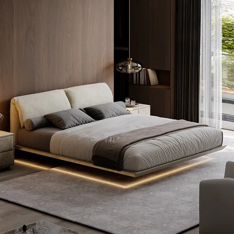 Modern Double Fabric Bed Elephant Ear Floating Design Massage Feature Bedroom Skin Scrub Soft