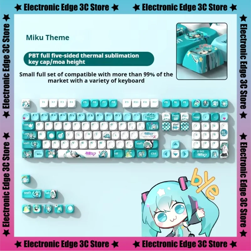 New Miku Anime Theme Keycaps 116keys Moa Profile Pbt Thermal Sublimation Customized Mechanical Keyboard Key Cap Collection Gifts