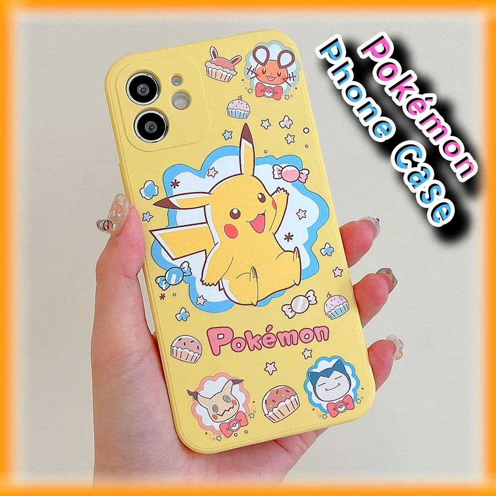 Kawaii Pikachu phone Case for IPhone 7/8 XS/XR 11 12 13 14 15 Pro Max Plus Mini Sanrio Anime Eevee Protective Cover with Pendant