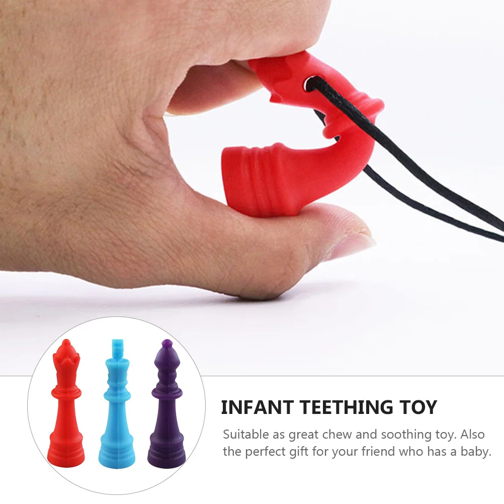 

4pcs Silicone Chess Teether Necklace Baby Molar Relief Sensory Chew Infant Teething Pendant Dribble Chain Hanging
