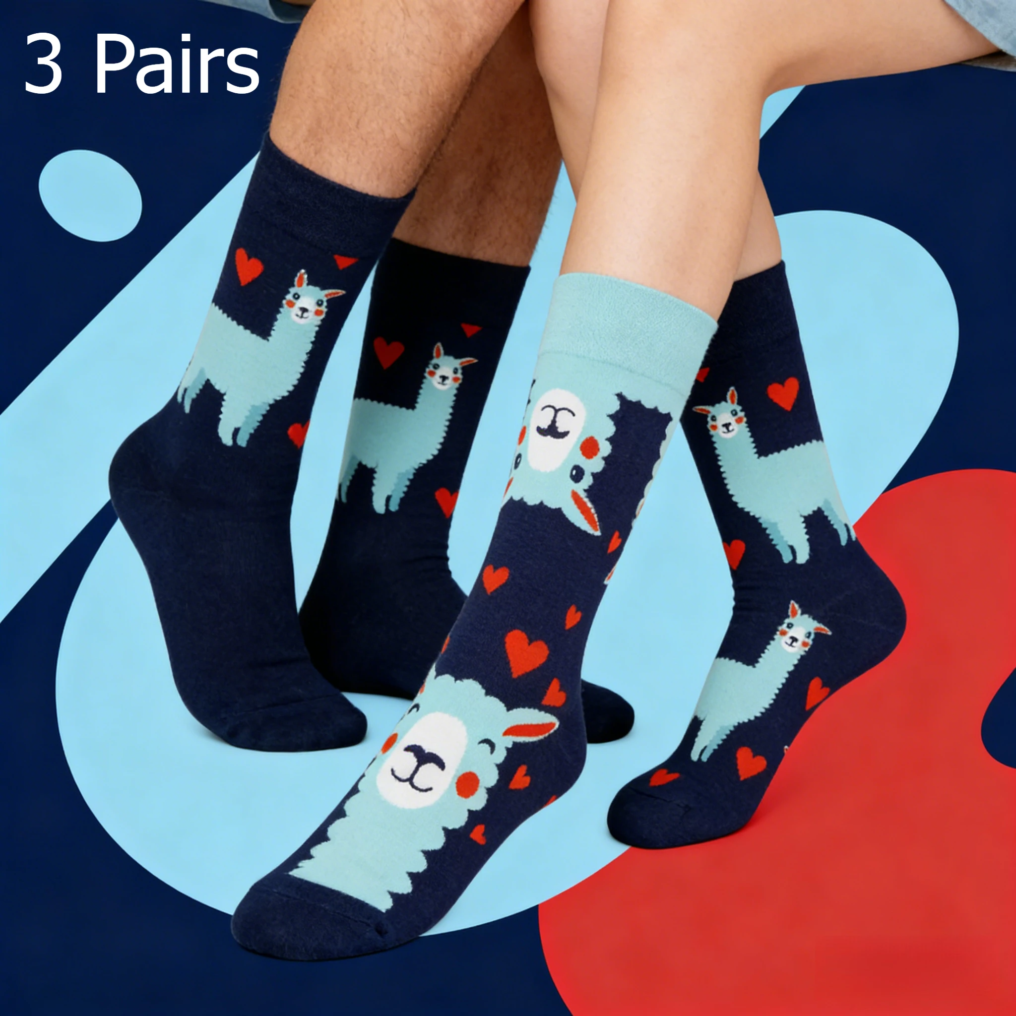 

3 Pair Original Asymmetric Trendy Socks AB Model Ins Style Design Unisex Cartoon Creative Mid-Calf Cotton Socks
