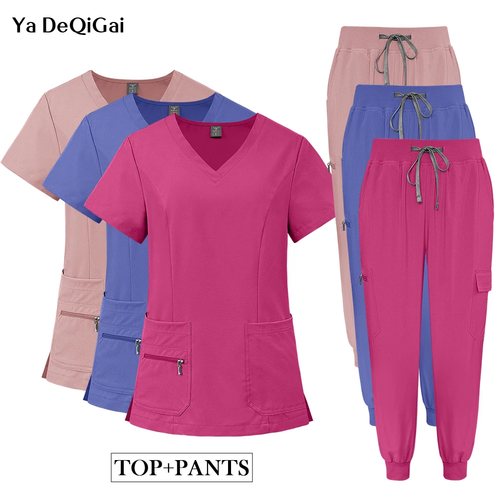 

Wholesale Medical Apparel Scrub Set Uniform Women Men Summer Zipper Scrub Top Pants Hospital Clothing Surgical Suit with Pockets