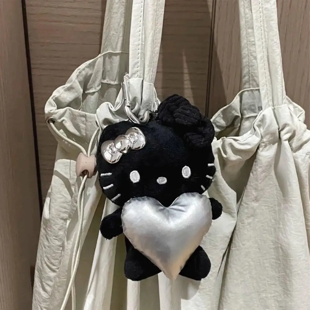 Hello Kitty Sweet Cool Dolls Keychain Kawaii Black and Silver Kitty Cat Bags Pendants Cute Backpack Decoration Accessories Gifts