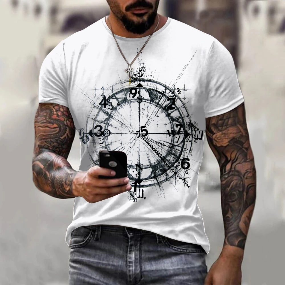 Vintage Men\'s T-shirt Summer Short Sleeve O-neck 3D Anchors Print Top Tee Shirt Oversized Men\'s Clothing Casual Streetwear