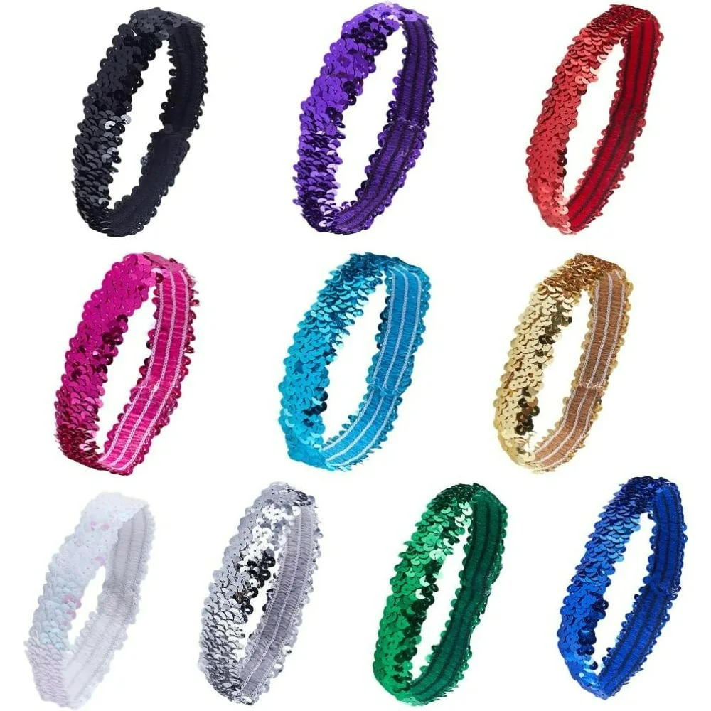 10 Colors Sequin Headband Sparkling Wide Headband Elastic Glow Stretch Sparkle Glitter Fashion Adjustable Hair Band Accessories