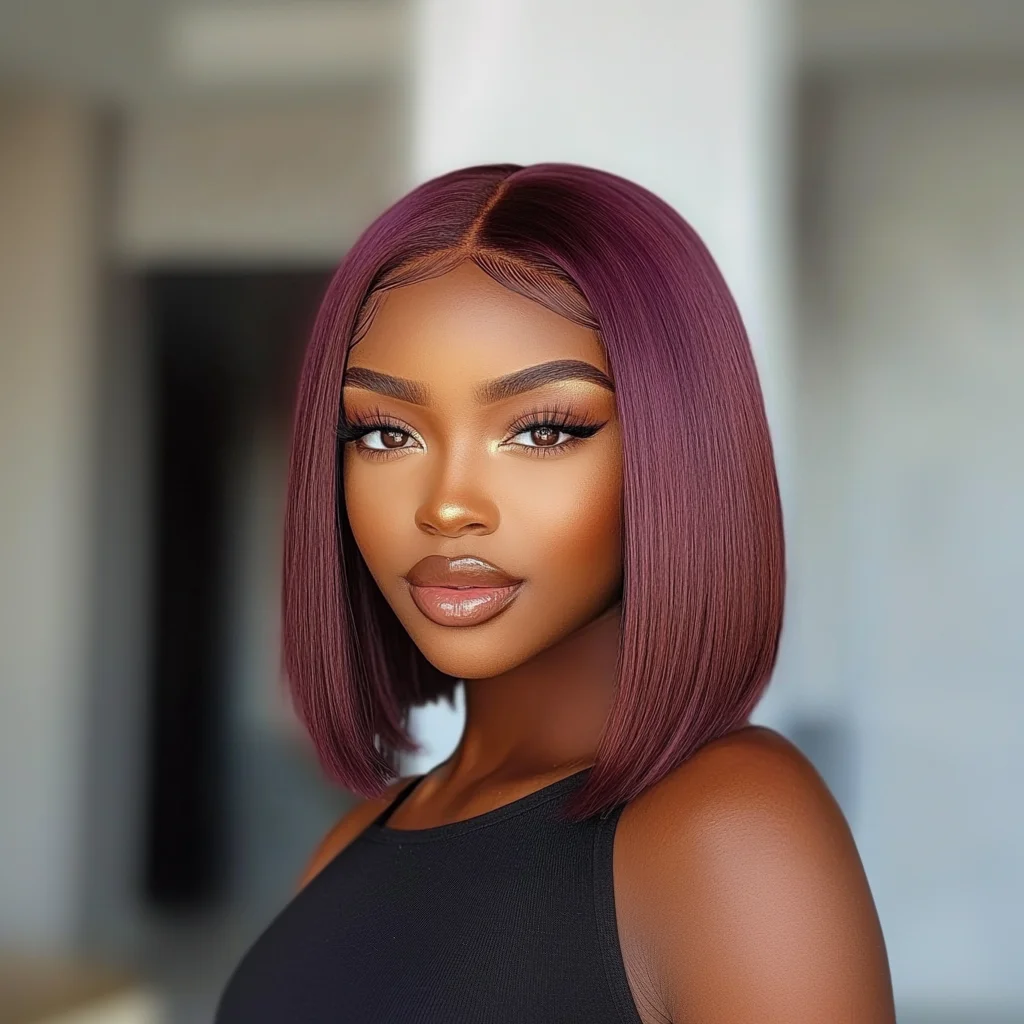 أنيق 99J أحمر مستقيم بوب خصلات الشعر المستعار الإنسان 13X6X1 مستقيم بوب الدانتيل الجبهة الباروكات 10 بوصة قصيرة الأحمر البرازيلي خصلات الشعر المستعار Hd الدانتيل #2