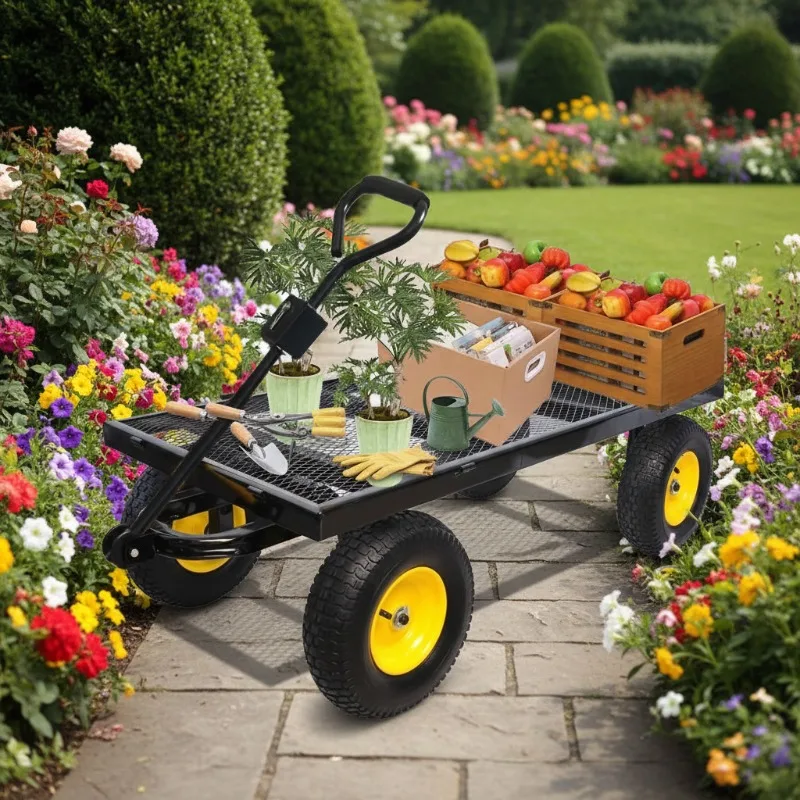2026 Heavy Duty Garden Trolley New Four-Wheel Iron Roller Bearing 300kg Load Capacity Handling Equipment
