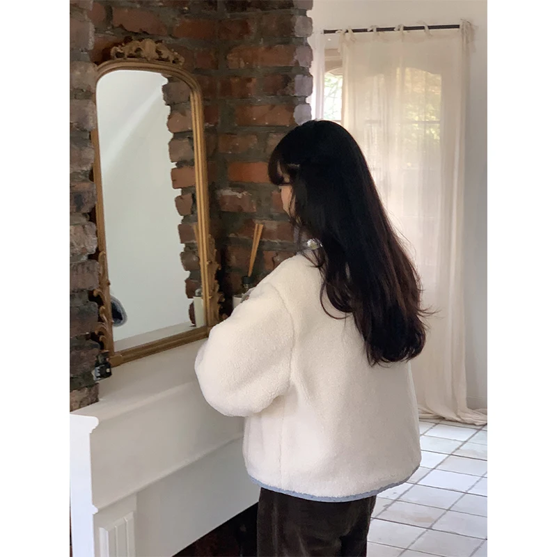 MEXZT 빈티지 플로럴 숏 파카 여성용 한국 패치워크 플러피 재킷 겨울 큐트코어 퍼리 코트 여성용 긴 소매 아우터웨어