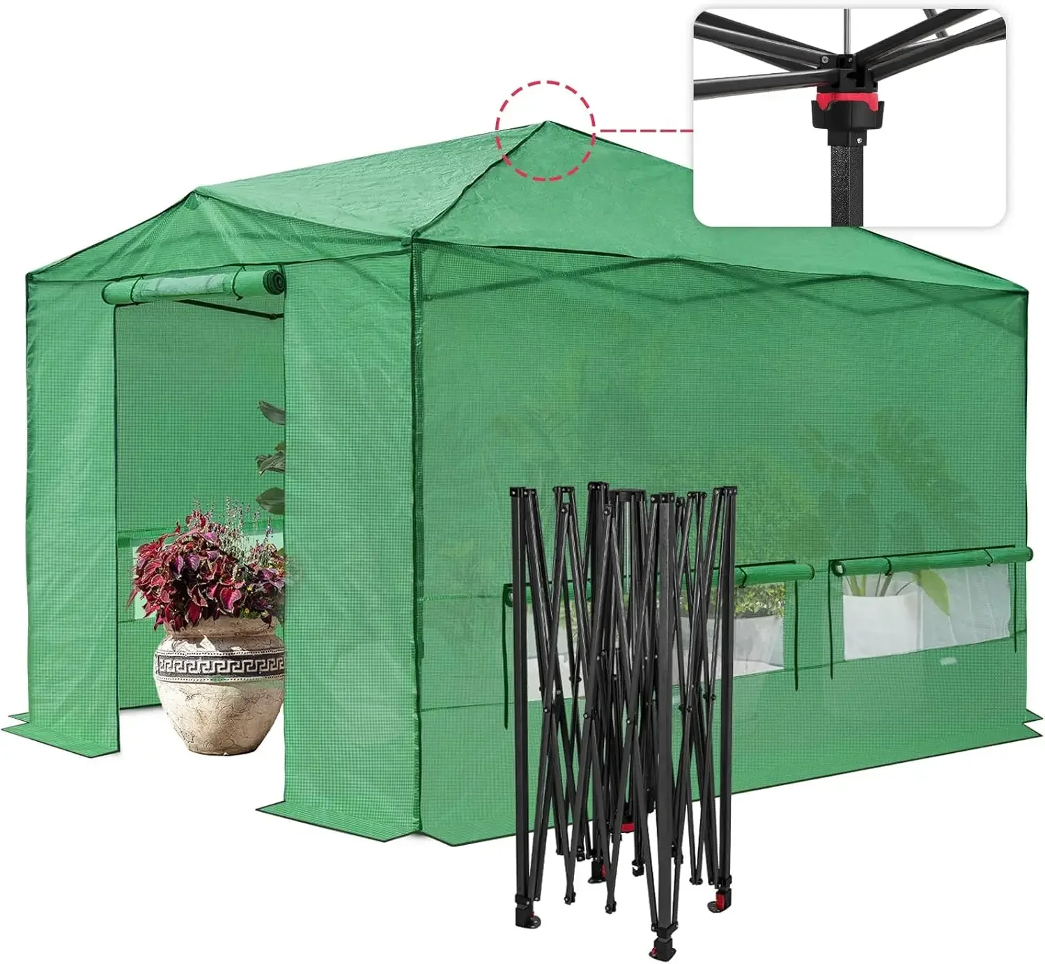 PEAK 12x8 Portable Large Walk-in Greenhouse Instant Pop-up Fast Setup Indoor Outdoor Plant Gardening Green House Canopy, F