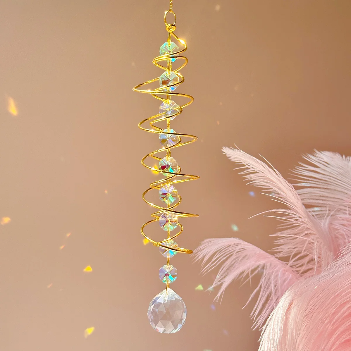 Suncatcher 3D Spiral Tailwind Spinning Crystal Ball Eternal Power Wind Clock Rainbow Made Hanging Decorations