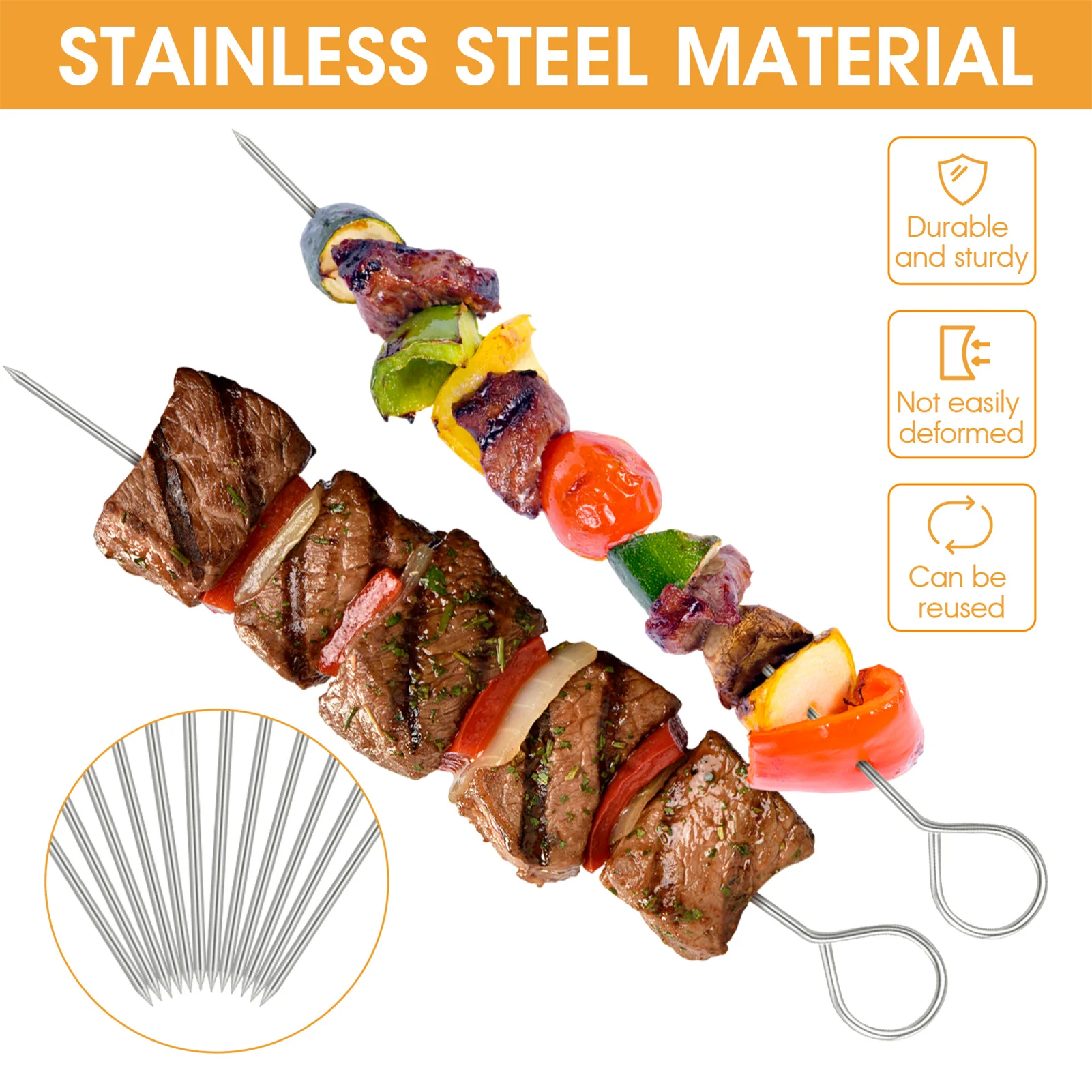 Stainless Steel Barbecue Skewer 12Pcs 20cm Wide BBQ Sticks Flat BBQ Fork Outdoor Camping Picnic BBQ Utensil Kitchen Accessories